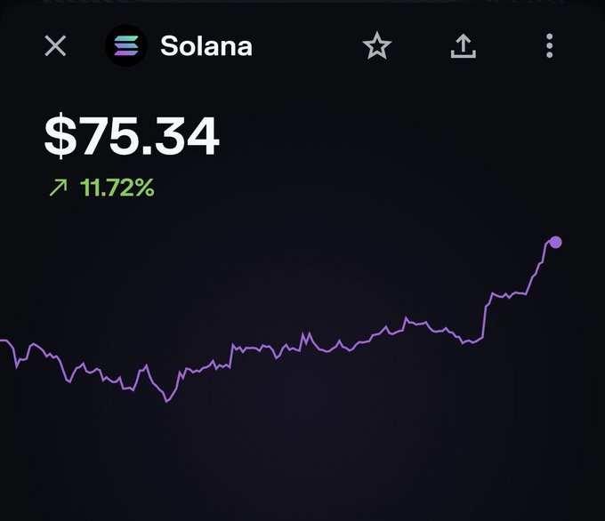 "Staking more SOL here", which stands for "SOLANA", appears as a button on the image, suggesting that someone might be engaged in staking their currency on this exchange platform called "Solana". The image also includes an upward-pointing line showing a rise in value of the cryptocurrency, which may indicate a positive trend or potential increase.