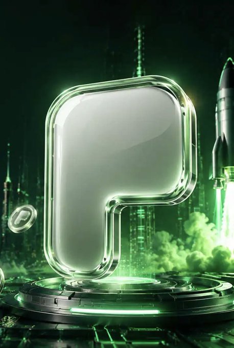 A large, glowing green letter "P" with a futuristic, rocket-launch backdrop visually represents the "$PONS" ticker symbol and its 25% surge in value. The space-themed imagery evokes momentum, ambition, and a "moonshot" rally typical of bullish crypto posts.