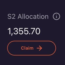 A dark UI screen displaying 'S2 Allocation' with a value of '1,355.70' above an orange 'Claim' button.