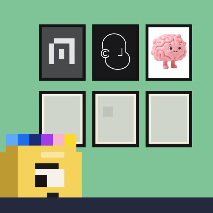 The image features a yellow box with a cartoon face on it, sitting next to a wall with six framed pictures of cartoon faces. The text "Howzabout @METHHEDZ" is present in the image as well. This suggests that the image might be related to a discussion or conversation about the cartoon faces and their significance.