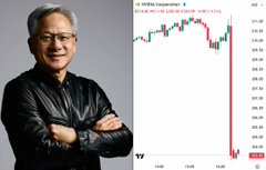 Nvidia CEO Jensen Huang is shown alongside a sharp NVDA stock price drop chart, with the post reminding traders that Fed Chair nominee Kevin Warsh speaks tomorrow at 10:00 AM ET, warning that his hawkish or dovish tone will drive significant volatility in risk assets like tech stocks.