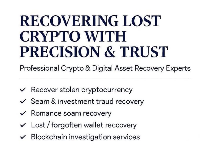 An advertisement reads 'RECOVERING LOST CRYPTO WITH PRECISION & TRUST - Professional Crypto & Digital Asset Recovery Experts' listing services including stolen cryptocurrency recovery, investment fraud recovery, romance scam recovery, lost wallet recovery, and blockchain investigation services.