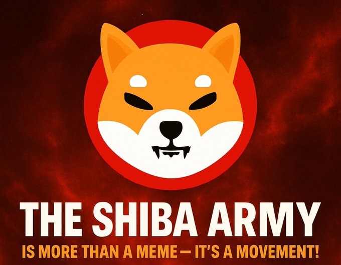 This image features the Shiba Inu mascot inside a red circle against a dark red background, accompanied by the text "THE SHIBA ARMY IS MORE THAN A MEME – IT'S A MOVEMENT!". The graphic serves as promotional material for the cryptocurrency $Shib, reinforcing the community sentiment mentioned in the post.