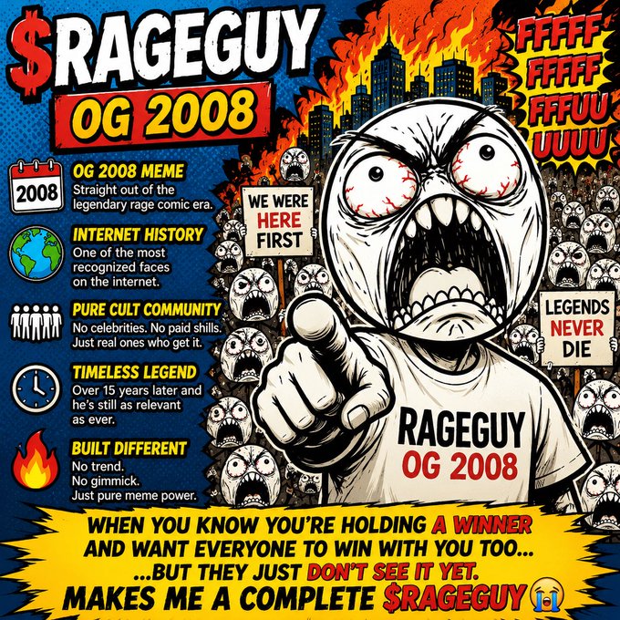 OG 2008 meme features a cartoon character with red eyes and a mouth open, surrounded by text promoting the meme's message of "rage Guy" and its impact on society.