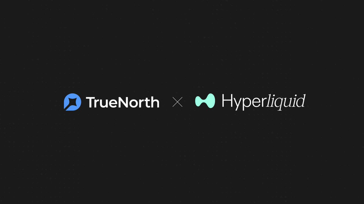 The image features a logo for TrueNorth, which is a company that provides trading services. The logo includes two blue circles with a green arrow pointing towards them. Below the logo, there is text that reads "the newest Hyperliquid builder is live the earlier version of TrueNorth was good but comparatively limited". This suggests that the image is related to a post about the new Hyper Liquid platform or service provided by TrueNorth. The focus of this post seems to be on promoting and discussing the new trading tool, HyperLiquid.