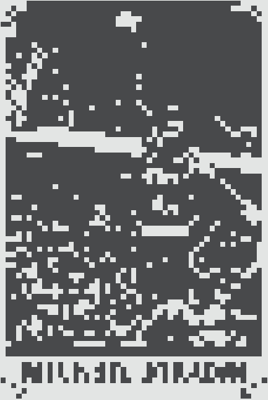 A highly pixelated or distorted grayscale image with significant compression artifacts, making any subject matter unidentifiable.