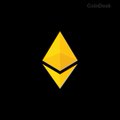The image features a black background with the yellow Ethereum logo at the center and a small "CoinGecko" watermark in the top right corner, appearing in a post that references Ethereum while advocating for Chainlink ($LINK) as a universal cross-chain payment solution.