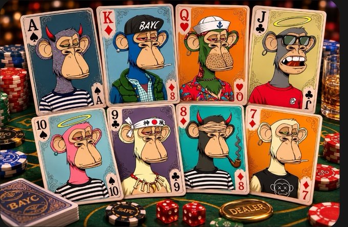 The image features a collection of nine unique monkey-themed playing cards, each with its own distinct character design. These cards are arranged neatly on a table, showcasing their colorful and creative designs. The cards include various elements such as hats, sunglasses, and other accessories that represent different aspects of the characters' personalities. The post accompanying this image highlights the novelty and creativity behind these monkey-themed playing cards, turning ordinary cards into something more interesting and engaging for players.

The post also mentions a "Dealer" card, which adds to the variety of cards available in the collection. Overall, the image captures an imaginative and playful take on traditional playing cards, appealing to both children and adults alike who enjoy unique and creative designs.