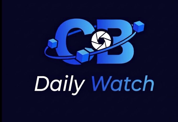 A dark blue logo graphic displaying stylized "CB" letters with a camera shutter in the center and orbiting cubes, with "Daily Watch" written below.