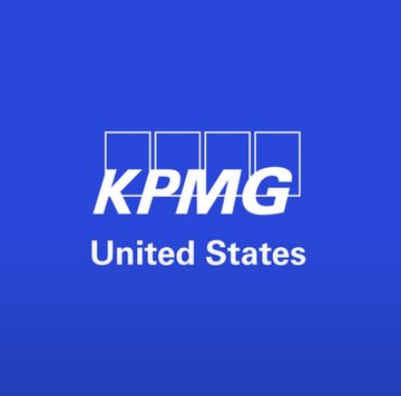 A blue background featuring the KPMG logo in white, with four square shapes above the letters and 'United States' written below.