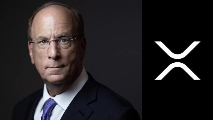 The image shows a side-by-side composition featuring a professional portrait of a balding man in a dark suit and purple tie on the left, with the XRP cryptocurrency logo (a stylized white "X") on the right against a black background. This relates to the post by visually pairing an institutional figure with the XRP ticker, emphasizing the suggested institutional accumulation of ISO 20022-compliant cryptocurrencies.