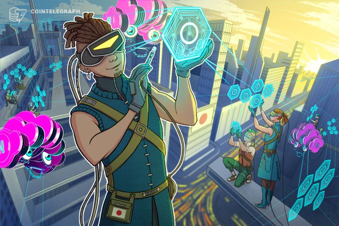 The image, branded with "COINTELEGRAPH," depicts a futuristic scene where a character wearing VR goggles interacts with floating holographic data and hexagonal AI-style icons against a cityscape backdrop, visually symbolizing the merging of AI technology with blockchain development.

It illustrates the post's theme of crypto-industry figures calling for AI integration with Bitcoin development to bolster security and open-source code, while also reflecting the noted tension between collaborative innovation and the risks of data exposure.