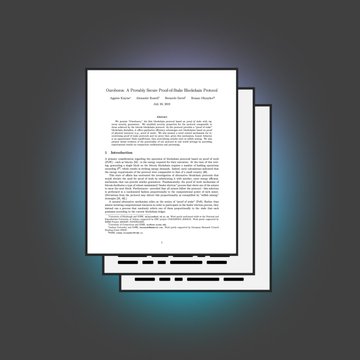 The image shows an academic paper titled "Ouroboros: A Provably Secure Proof-of-Stake Blockchain Protocol," authored by Aggelos Kiayias, Alexander Russell, Bernardo David, and Roman Oliynykov. The paper relates to the post's message about Cardano being grounded in peer-reviewed research, illustrating that even its core consensus mechanism, Ouroboros, was rigorously studied and published before becoming a foundational component of the blockchain.