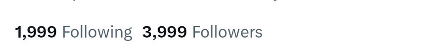 A social media profile statistics display showing '1,999 Following' and '3,999 Followers'.