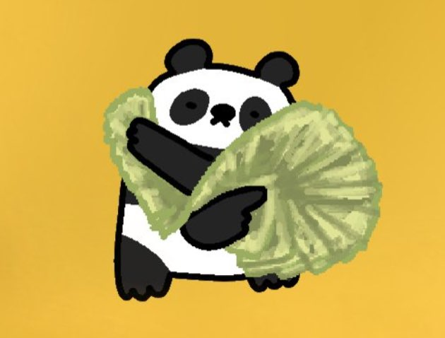 A cartoon panda holding a large green pom-pom is displayed against a yellow background, used to promote the $FLUFFY cryptocurrency token giveaway. The panda's playful, fluffy appearance aligns with the token's name and the meme-style branding of the crypto promotion.