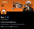 A screenshot of a social media post from Nyx (@nyxmtg) dated 17:02, reading 'A buy in the building are' followed by Twitter metrics showing 9,645 Reposts, 12K Replies, 22K Likes, and 6.2M Views.