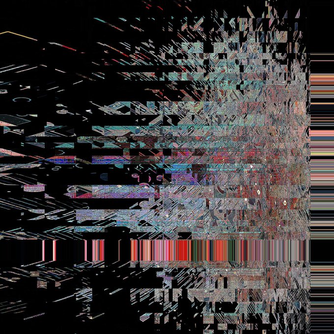 The image appears to be a severely glitched or corrupted digital artwork, likely representing the generative NFT "Fragments ZTX-119" by Marcelo Kato on the objkt platform, with visual artifacts mimicking data fragmentation and rendering errors that align with the artwork's "fragments" concept.