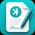 A teal app icon featuring a document with a Kaspa (KAS) logo and a pen, symbolizing transaction signing. It represents the watch-only wallet tool described in the post for offline signing of $KAS transactions.
