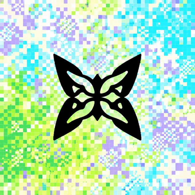 A black butterfly icon is displayed against a pixelated background of pastel blues, greens, and purples, likely serving as a visual symbol for the decentralized or cloud-based nature of Quip Network's quantum computing platform, which removes the need for owning expensive quantum hardware.