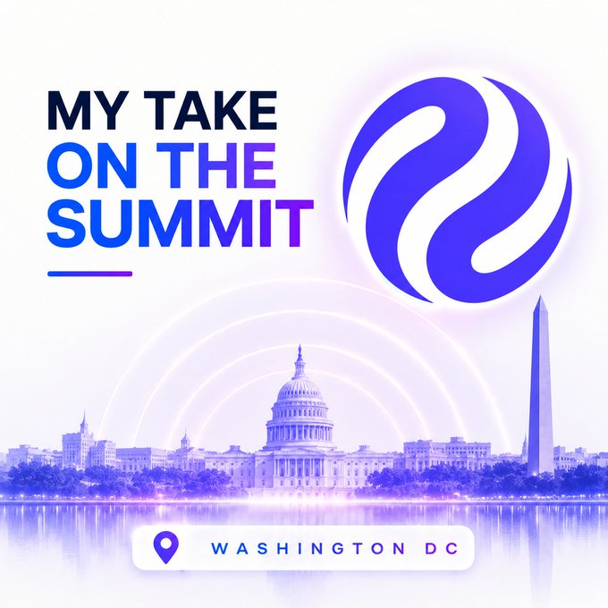 A promotional graphic titled 'MY TAKE ON THE SUMMIT' featuring a purple logo and the Washington DC skyline including the Capitol and Washington Monument.