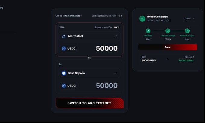 The image presents a screenshot of an ArcTestnet platform with three tabs open, including a balance screen, a switch button, and a transaction summary screen. The Balance screen displays information about the account balance, showing that there are 50,000 USDC (U$). The Switch button is located at the bottom center of the screen, while the Transaction summary screen is situated towards the right side. These tabs provide useful insights into the account activity for both the user and potential customers interested in learning more about the platform or considering using it as a money farming tool.