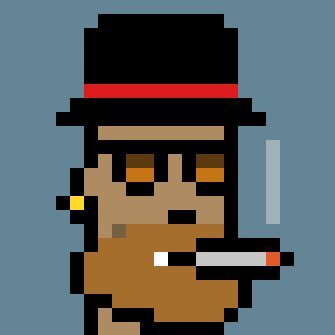 A pixel art illustration of a brown-skinned character wearing a black top hat with a red band, smoking a cigarette.