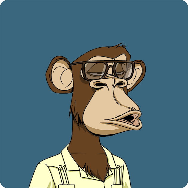 This image shows a digital illustration of a brown chimpanzee wearing glasses and a light-colored shirt against a blue background. It is the Bored Ape Yacht Club NFT identified in the post as Ape #4811.