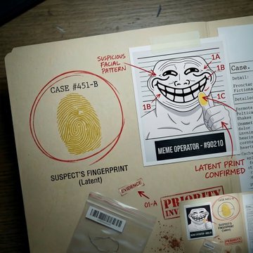 The image shows an open file with a page titled "Case closed". On this page, there are two fingerprints drawn on it along with some text that reads "The fingerprint match is in, we found out who it was. Looks like someone tried to troll $MBIT... but forgot one small detail: Every $troll leaves a trace." The post seems to be related to the case and the fingerprints, as they are used to identify the person responsible for the troll's actions.

The image also contains some other text that reads "Case #451-B", which is likely a reference number or identifier in this investigation.