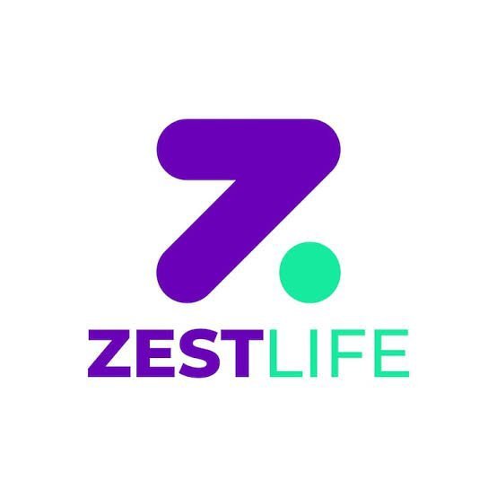 The 'ZestLife' logo features a stylized purple '7.' symbol with a green dot above the company name in matching purple and green text on a white background.