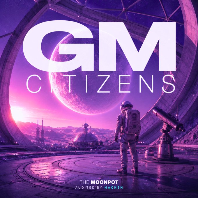 Promotional artwork for "GM Citizens" featuring a futuristic astronaut on a moon-like landscape with the text "THE MOONPOT" and "AUDITED BY HACKEN".