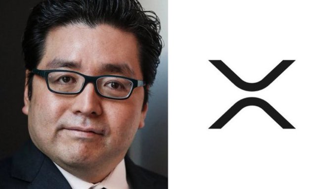 A portrait of a man with glasses next to the XRP (Ripple) cryptocurrency logo.