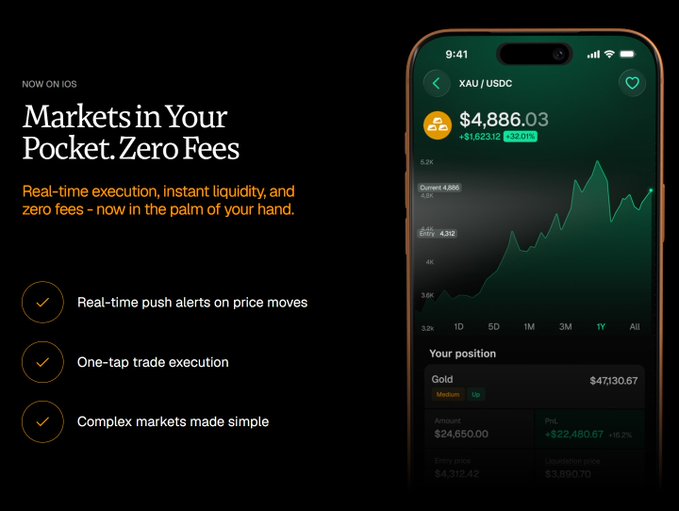 A promotional graphic for the MEXC mobile app reading 'Markets in Your Pocket. Zero Fees,' featuring an iPhone displaying a trading chart for XAU/USDC at $4,886.03.