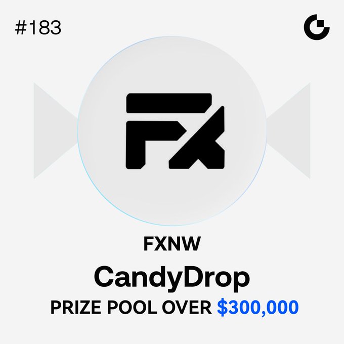 A promotional banner for FXNW CandyDrop #183 by an exchange, advertising a prize pool over $300,000.
