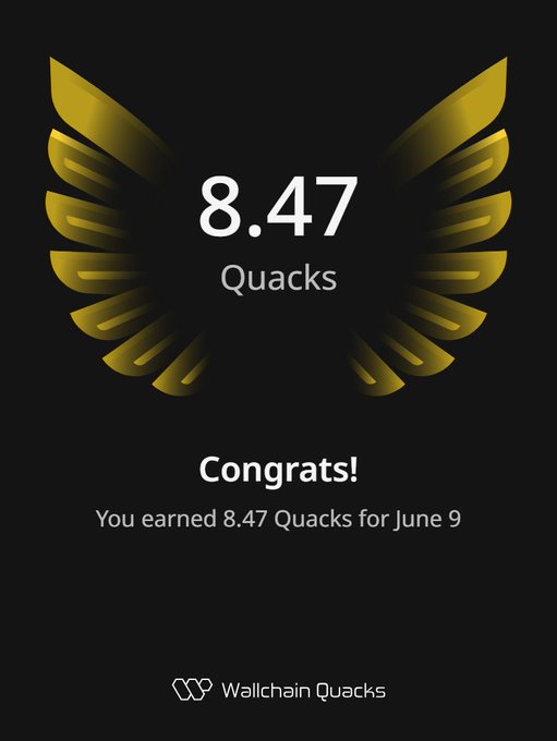 The image shows an email or social media post with a gold-colored logo featuring a bird's wing design. The text at the bottom of the image reads "gQuack I don't know how much longer I will stay on the top of the @wallchain Quacks leaderboard, because I need to start focusing on other things Given the niche based selection for the three recent campaigns, I won'n have a chance". This message seems to be related to an email or social media post about the Quacks leaderboard.
