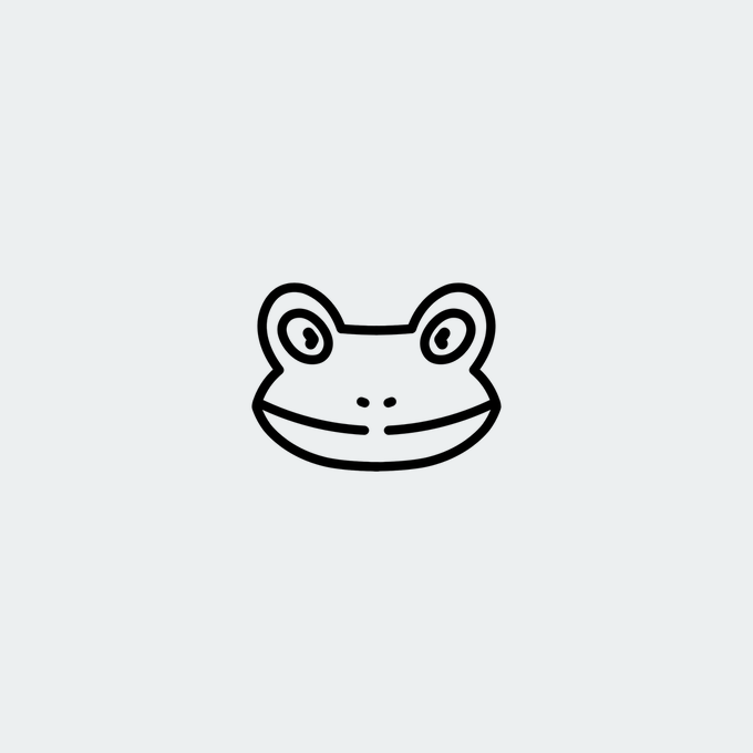 A minimalist black-and-white line drawing of a frog's face with large, swirling eyes and a wide, toothless grin. The image visually represents the "Frog Heads" branding mentioned in the announcement, which is being rebranded to "Denpa Club" ahead of the TOKYO YOUTH BATTLE drop.