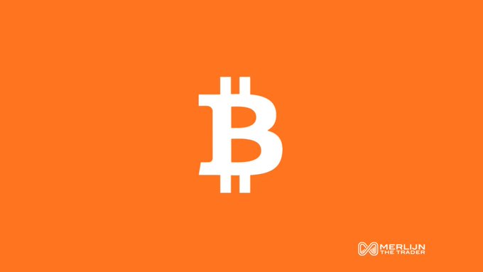 An orange background with the white Bitcoin (₿) symbol and the 'MERLIN THE TRADER' logo in the bottom right corner.