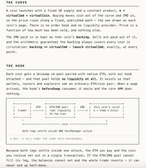The image shows an article from "The Drive" discussing a car classified as a "curve," with mentions of performance details like "500 hp" and references to "taxability at #2," alongside specifications about fuel type, MPG, and torque that appear unrelated to the meme launchpad concept described in the accompanying post.