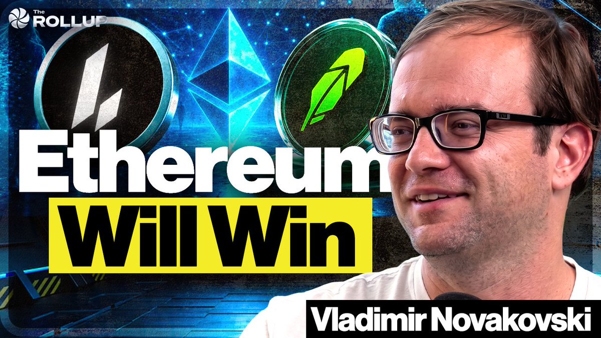 A YouTube thumbnail from "The Rollup" channel featuring Vladimir Novakovski, with the text "Ethereum Will Win" and logos for Avalanche, Ethereum, and another cryptocurrency in the background.