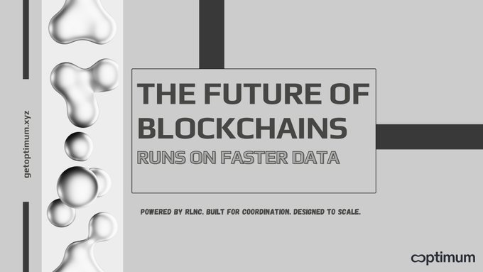 The image features a poster or brochure for "The Future of Blockchains" that highlights the importance of data propagation speed when discussing blockchain technology. The poster emphasizes that most people focus on slow confirmations, but the real bottleneck lies in the transmission of data packets through gossip networks. This can be addressed by using RLNC (Ripple Ledger Chain) technology, which ensures faster and more efficient data transmission compared to traditional gossip networks.