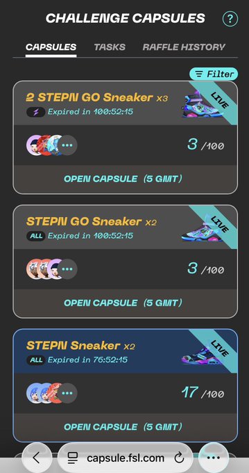 The image shows a phone screen displaying three different lists of capsules, each with their own unique features or benefits. The user's attention has been drawn towards one of these capsules, possibly due to its appealing design or the promise of an exciting challenge. The caption above the image reads "Multi winner Capsules live! I can’t sit still! I’m dying to hit “OPEN” immediately!". This suggests that the user is eager and excited about trying out one of these capsules, possibly because they are a fan of challenges or have heard about its benefits.
