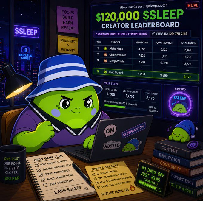 The image features a cartoon character wearing a blue hat sitting at a desk using a laptop computer while surrounded by stacks of books. The character appears to be working or studying, possibly for an online course or research project related to sleep. The scene is set in a room with neon lights and a city skyline visible through the window.

The image also contains text that reads "Midnight check in mutuals Sleep is becoming something you can now measure, structure, and reward", which suggests that the character might be involved in an experiment or study related to sleep patterns and their impact on overall well-being. The character's actions and surroundings reflect a shift towards a more active approach to understanding and improving sleep habits.