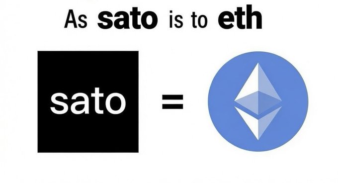 Meme image reading 'As sato is to eth' with the Sato logo equating to the Ethereum (eth) logo.