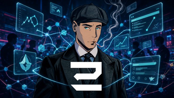 An anime-style illustration of a man in a suit and flat cap smoking a cigarette, set against a cyberpunk backdrop of digital screens and the Dash cryptocurrency logo.