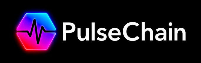The PulseChain logo featuring a hexagonal pulse/wave icon in a pink-to-blue gradient next to the word 'PulseChain' in white on a black background.
