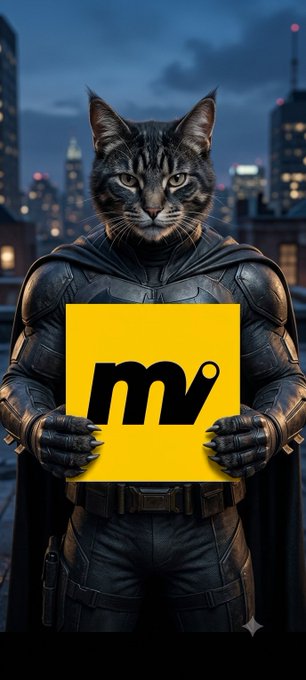 A tabby cat dressed as Batman stands against a city skyline, holding a yellow sign displaying the "mv" logo, which represents Moove. The image ties into the post's promotion of Moove's new opportunities and upcoming Bangladesh Ambassador Programme, using the superhero cat to evoke excitement about the "unlocked" chances.