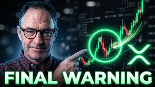 The image features a man wearing glasses, pointing at a chart with a green circle that says "XRP" above it. The text "final warning" is written below the chart.