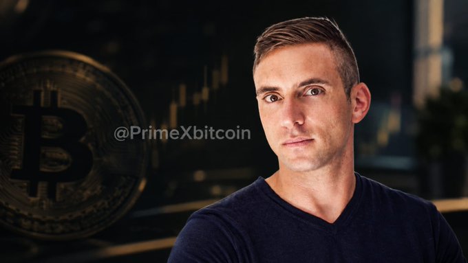 Two Prime CEO Alexander Blume is pictured alongside a Bitcoin logo and the handle "@PrimeXbitcoin," visually reinforcing his warning against chasing risk-free BTC yield, as static covered-call strategies lure investors into hidden losses.