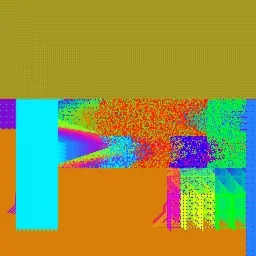 An abstract digital glitch-art image with bright color blocks of yellow, orange, blue, purple, and green.