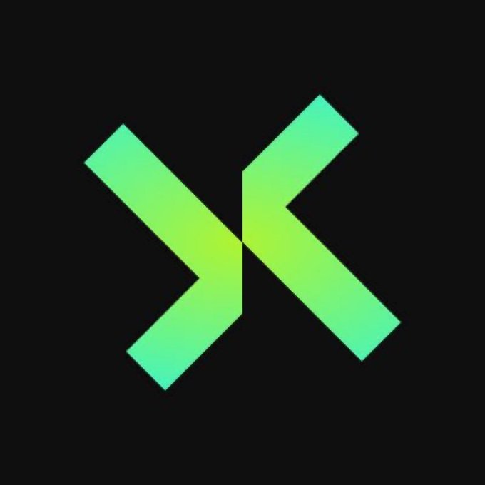 A stylized logo featuring two green to yellow gradient chevron shapes forming an 'X' or hourglass pattern against a solid black background.
