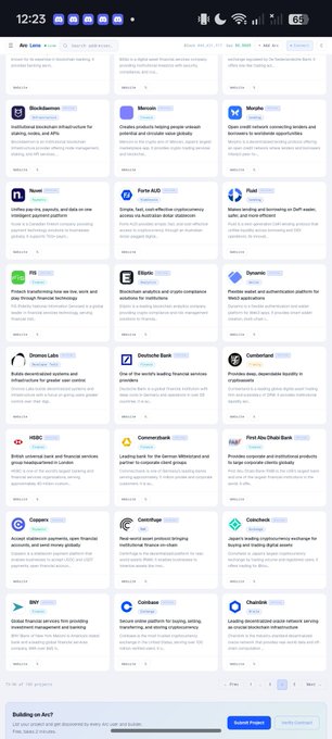 The image shows a long list of app names displayed vertically, with each app name accompanied by its description or feature. The text also includes mentions of other apps like "arc" and "so many helpful infra partners on @arc". The main focus is on the app names and descriptions, providing information about various apps available for download.